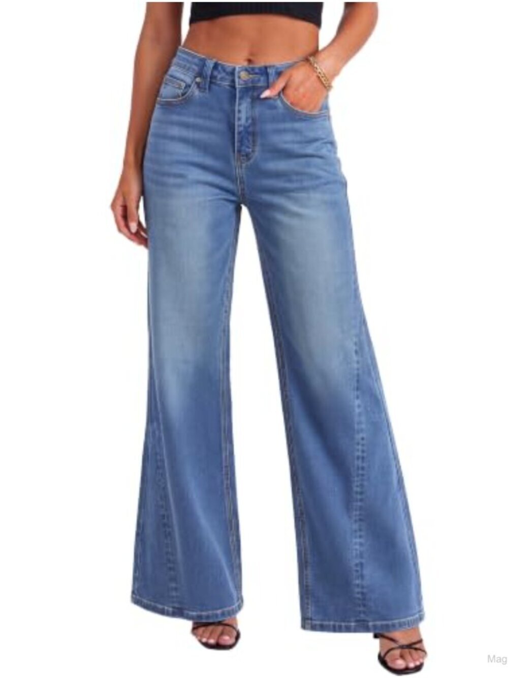 ZESICA Women's Wide Leg High Rise Baggy Jeans Stretch Denim 90s Y2K Flare